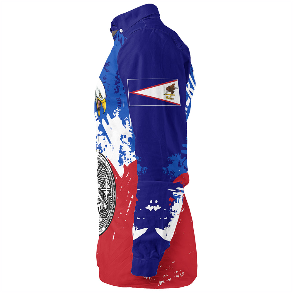 Samoa Long Sleeve Shirt American Samoa Flag Eagle Grunge