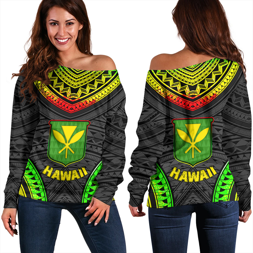 Hawaii Off Shoulder Sweatshirt Kanaka Maoli Polynesian Pattern Bet