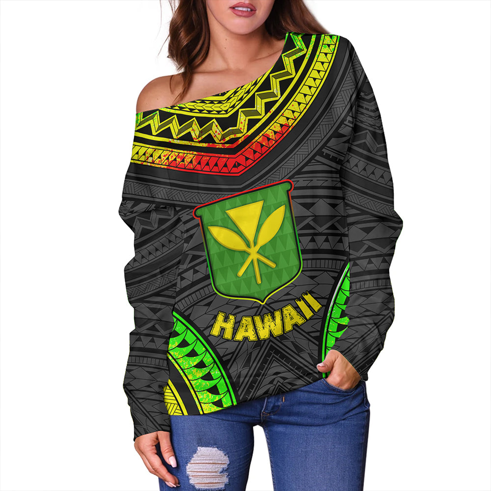 Hawaii Off Shoulder Sweatshirt Kanaka Maoli Polynesian Pattern Bet
