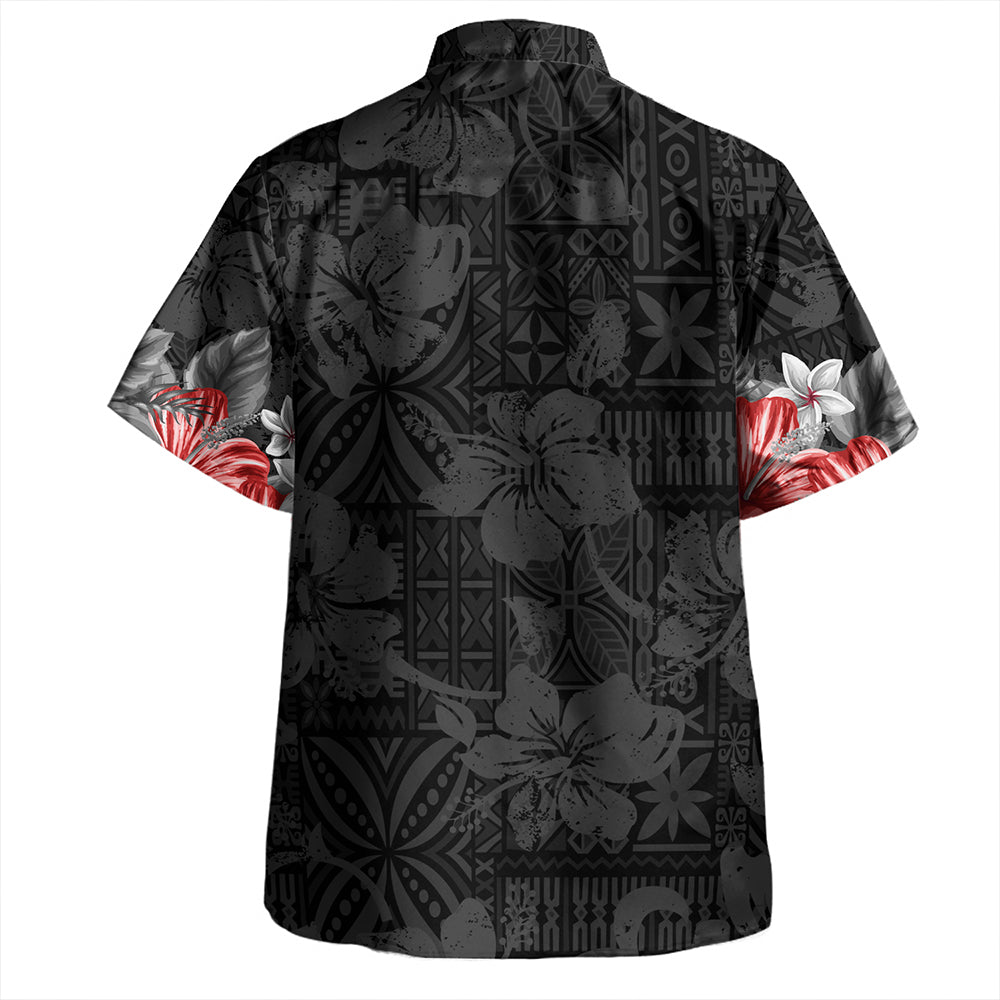Santa Claus Surf Aloha Short Sleeve Shirt Hibicus Polynesian Pattern Black