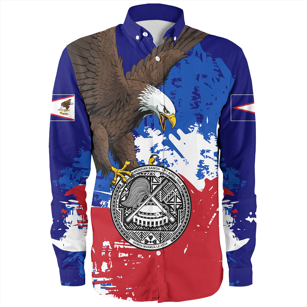 Samoa Long Sleeve Shirt American Samoa Flag Eagle Grunge