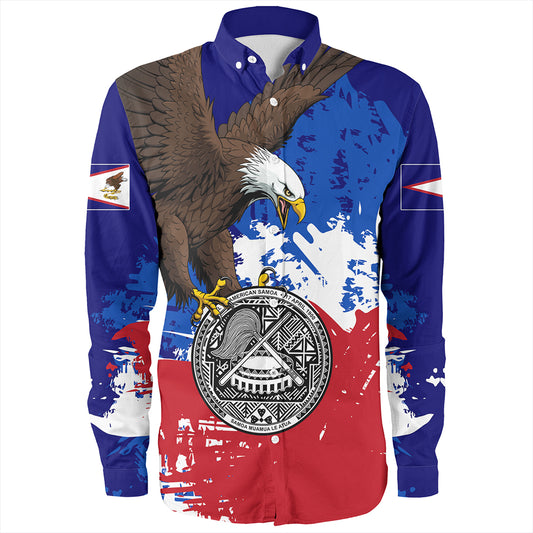 Samoa Long Sleeve Shirt American Samoa Flag Eagle Grunge