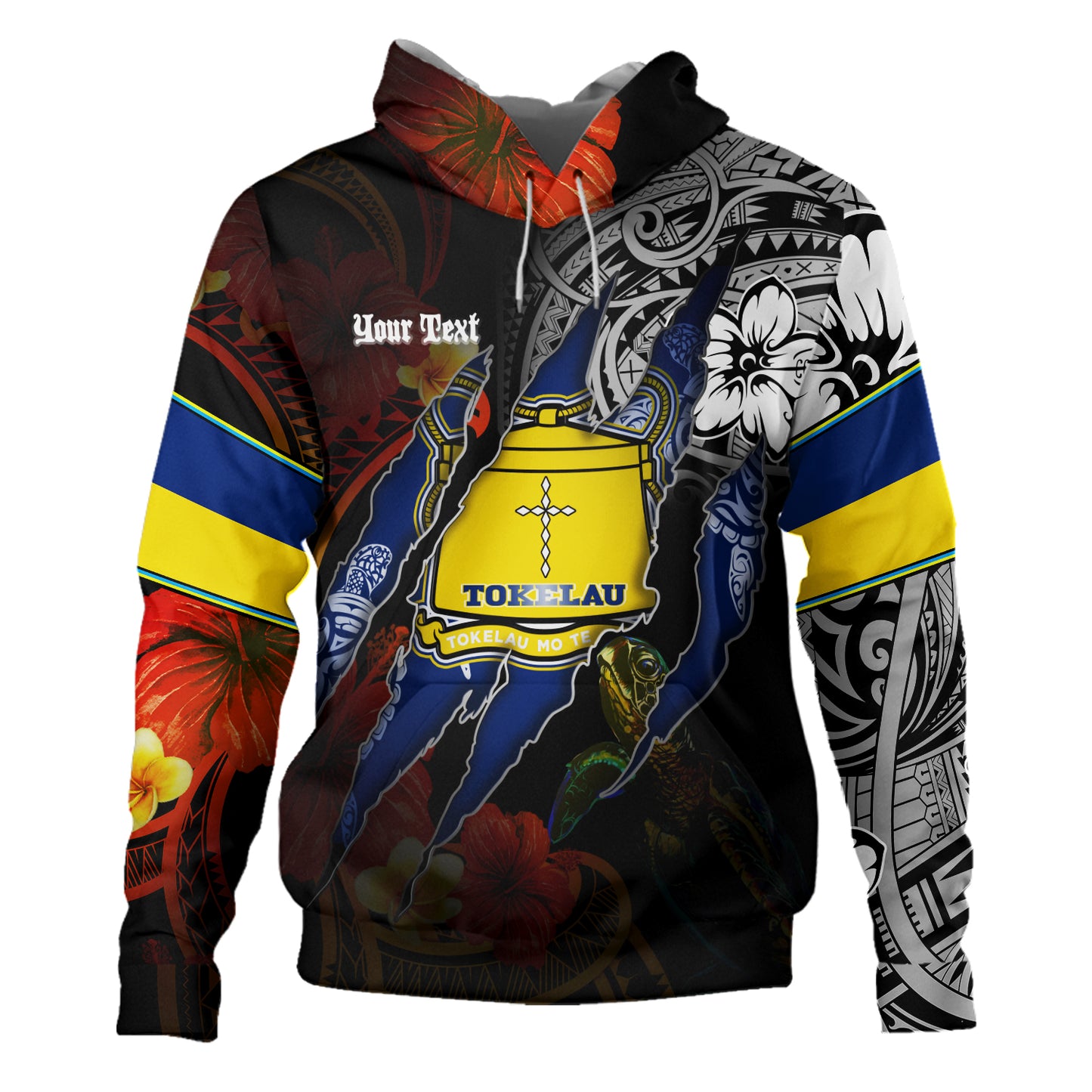Tokelau Hoodie Custom Tokelauan Blood Inside Me Polynesian Sleeve Tattoo Tropical Black