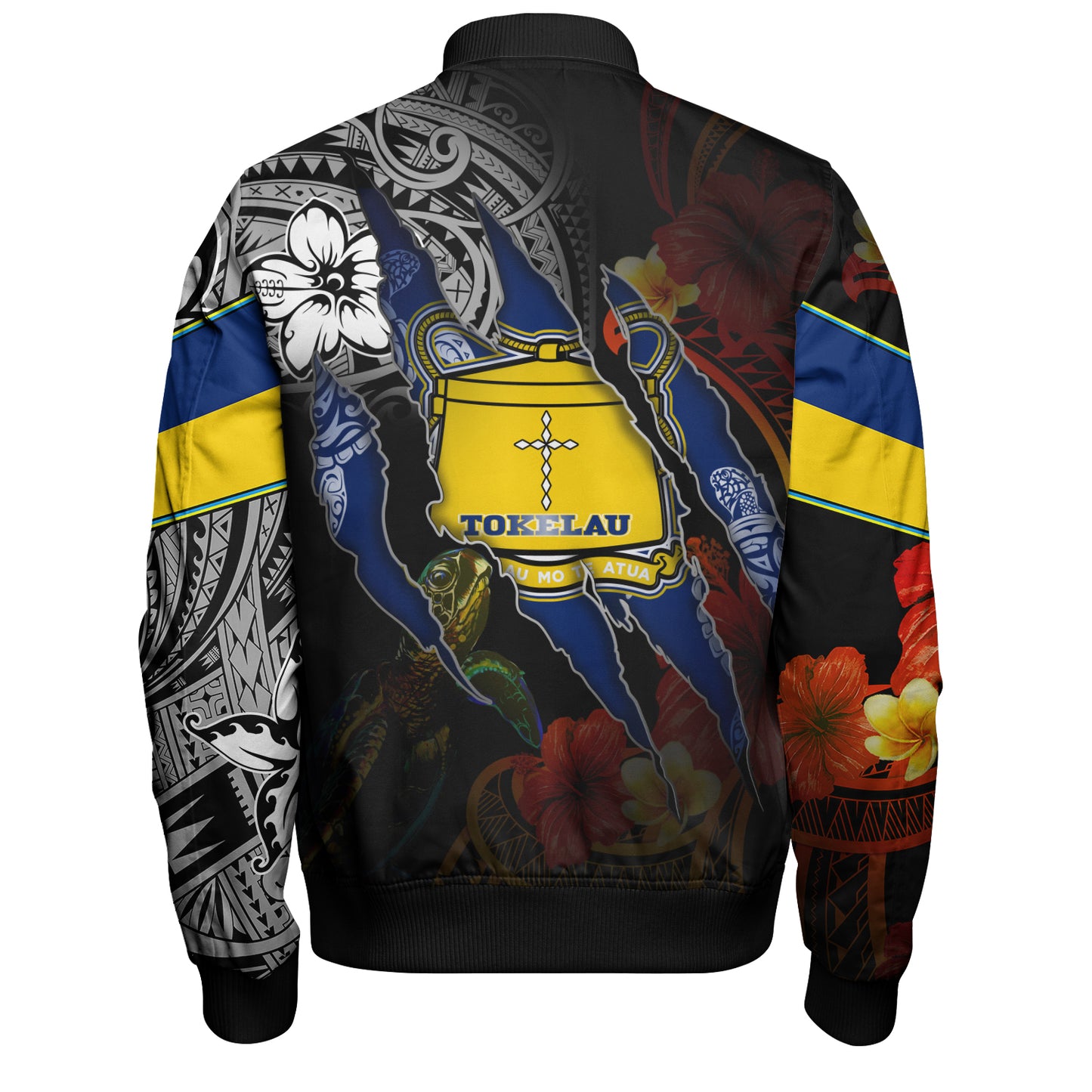 Tokelau Bomber Jacket Custom Tokelauan Blood Inside Me Polynesian Sleeve Tattoo Tropical Black