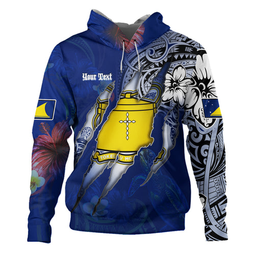 Tokelau Hoodie Custom Tokelauan Blood Inside Me Polynesian Sleeve Tattoo Tropical Blue