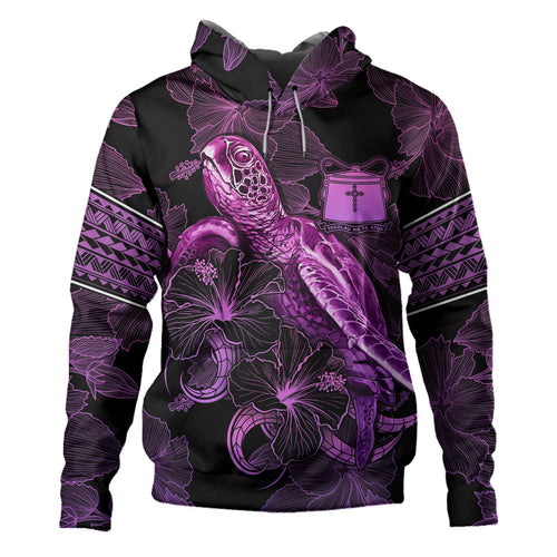 Tokelau Hoodie Sea Turtle With Blooming Hibiscus Flowers Tribal Purple