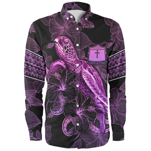 Tokelau Long Sleeve Shirt Sea Turtle With Blooming Hibiscus Flowers Tribal Purple