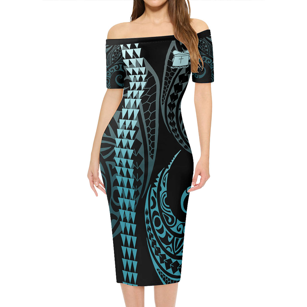 Tokelau Combo Short Sleeve Dress And Shirt Kakau Style Turquoise