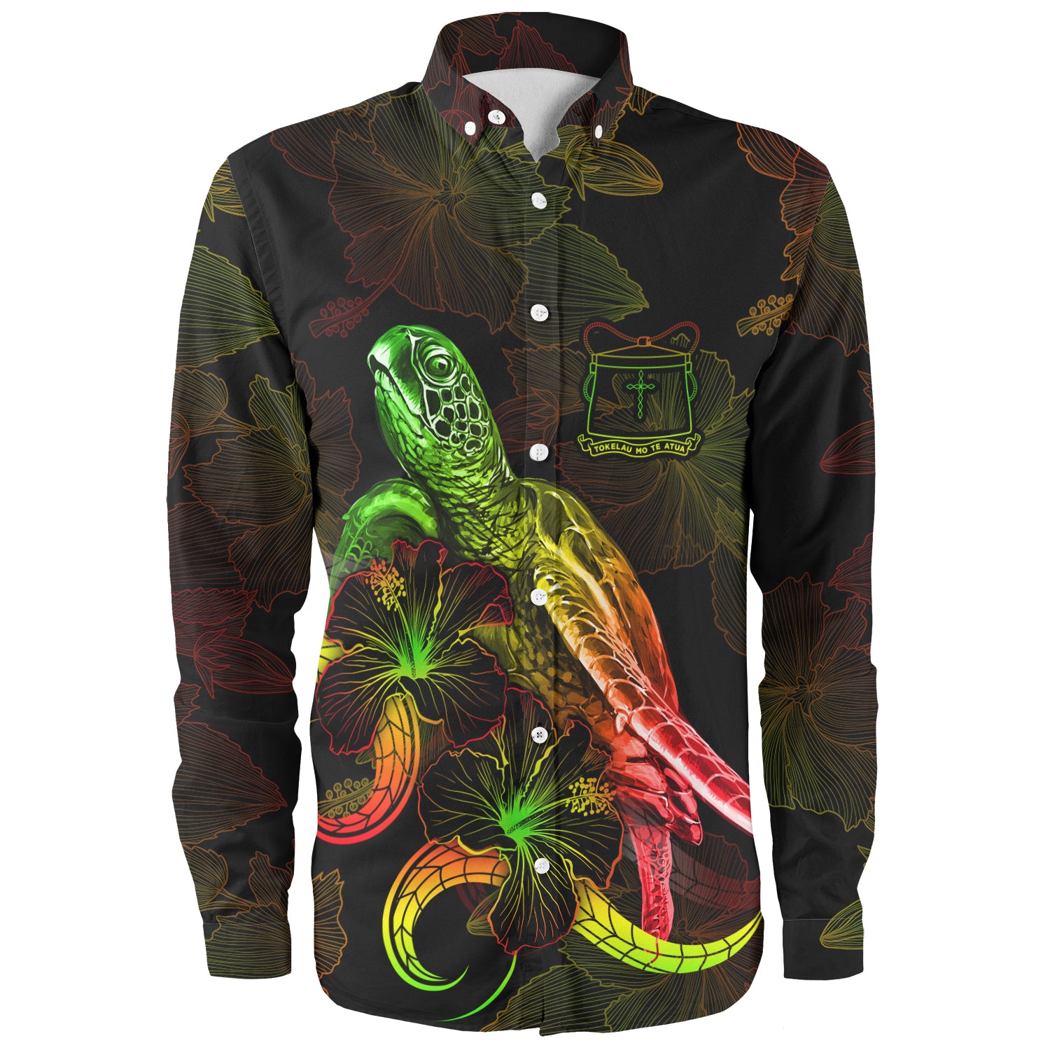 Tokelau Long Sleeve Shirt Sea Turtle With Blooming Hibiscus Flowers Reggae