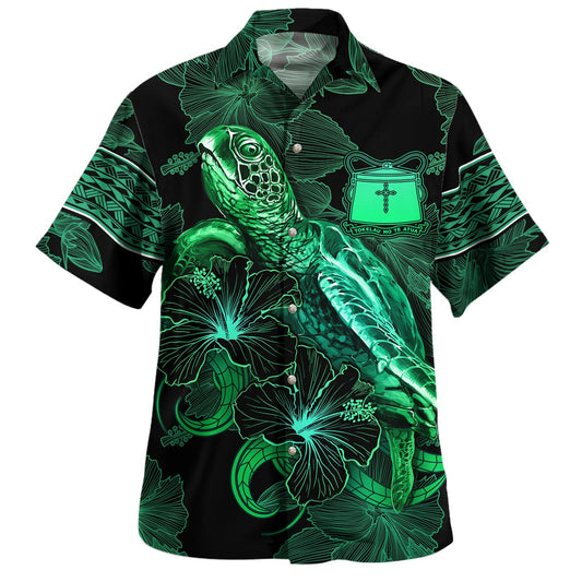 Tokelau Hawaiian Shirt  Sea Turtle With Blooming Hibiscus Flowers Tribal Green