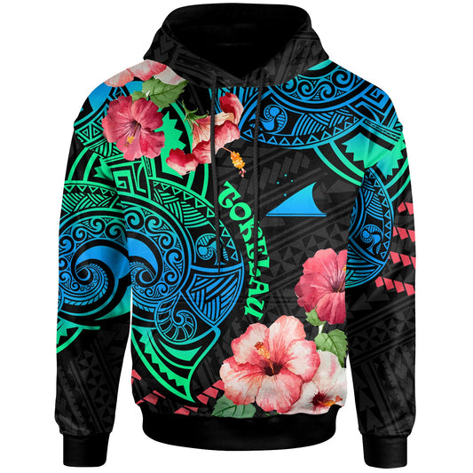 Tokelau Hoodie Polynesian Pattern with Hibicus Flowers
