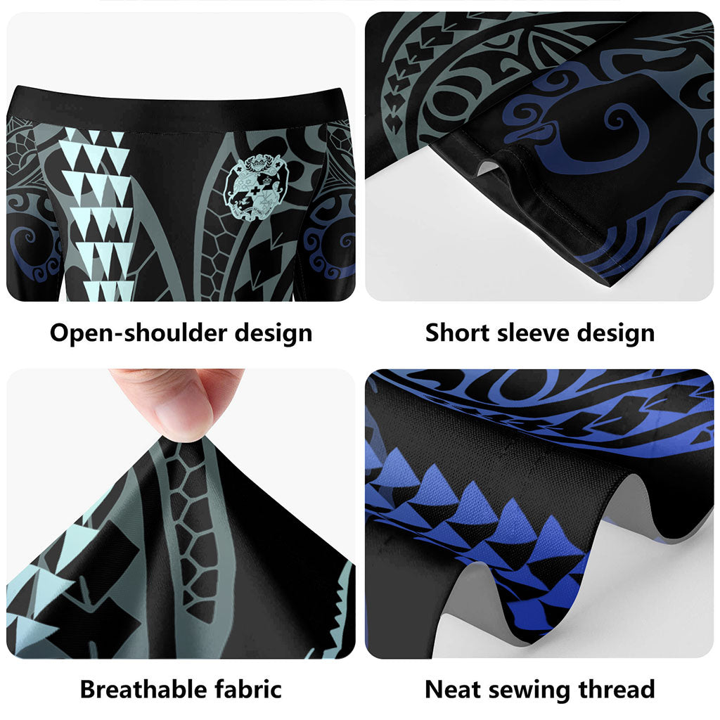 Tonga Combo Short Sleeve Dress And Shirt Kakau Style Gradient Blue