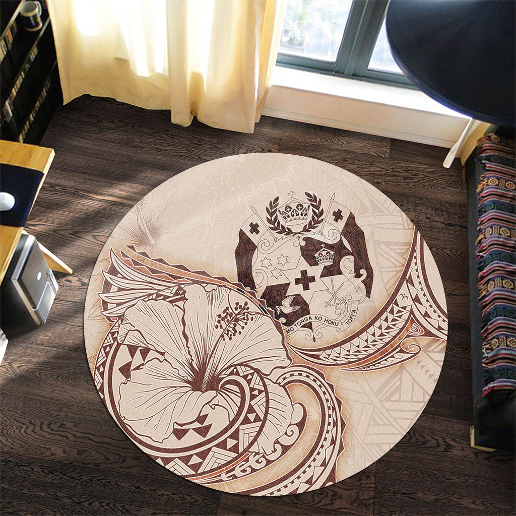 Tonga Round Rug Hibiscus Flower Vintage Style