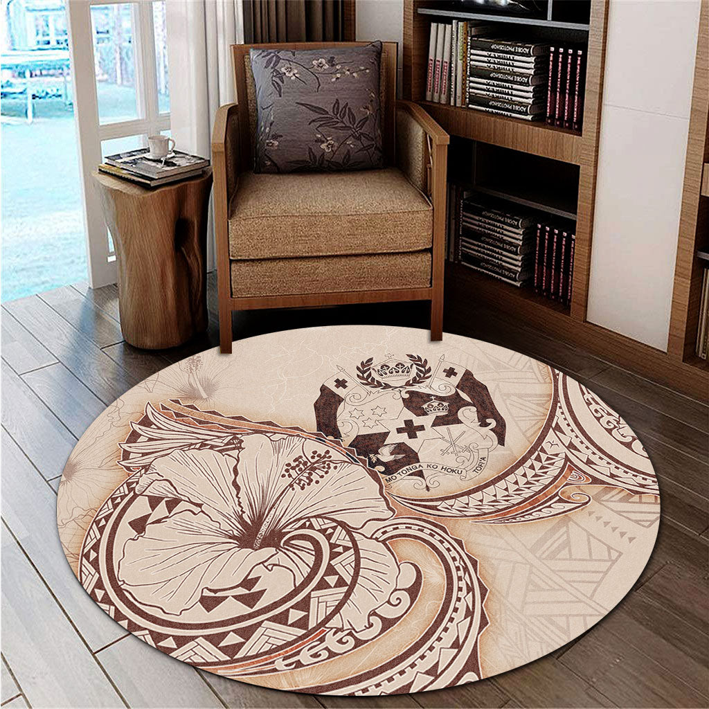 Tonga Round Rug Hibiscus Flower Vintage Style