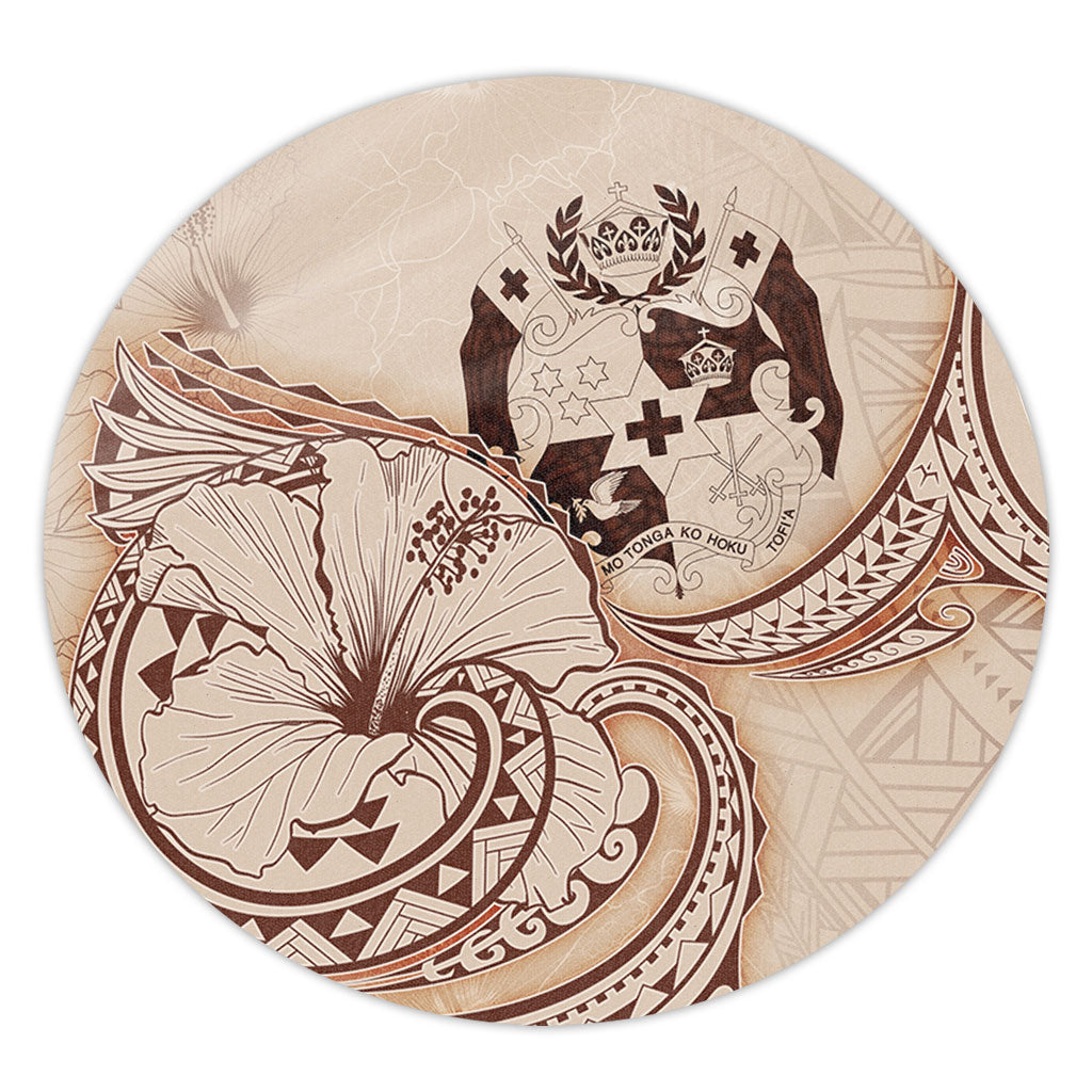 Tonga Round Rug Hibiscus Flower Vintage Style
