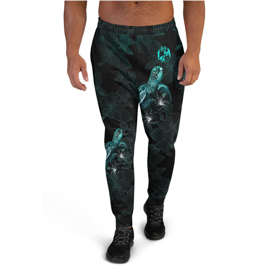 Tonga Jogger - Tonga Coat Of Arms With Turtle Blooming Hibiscus Turquoise