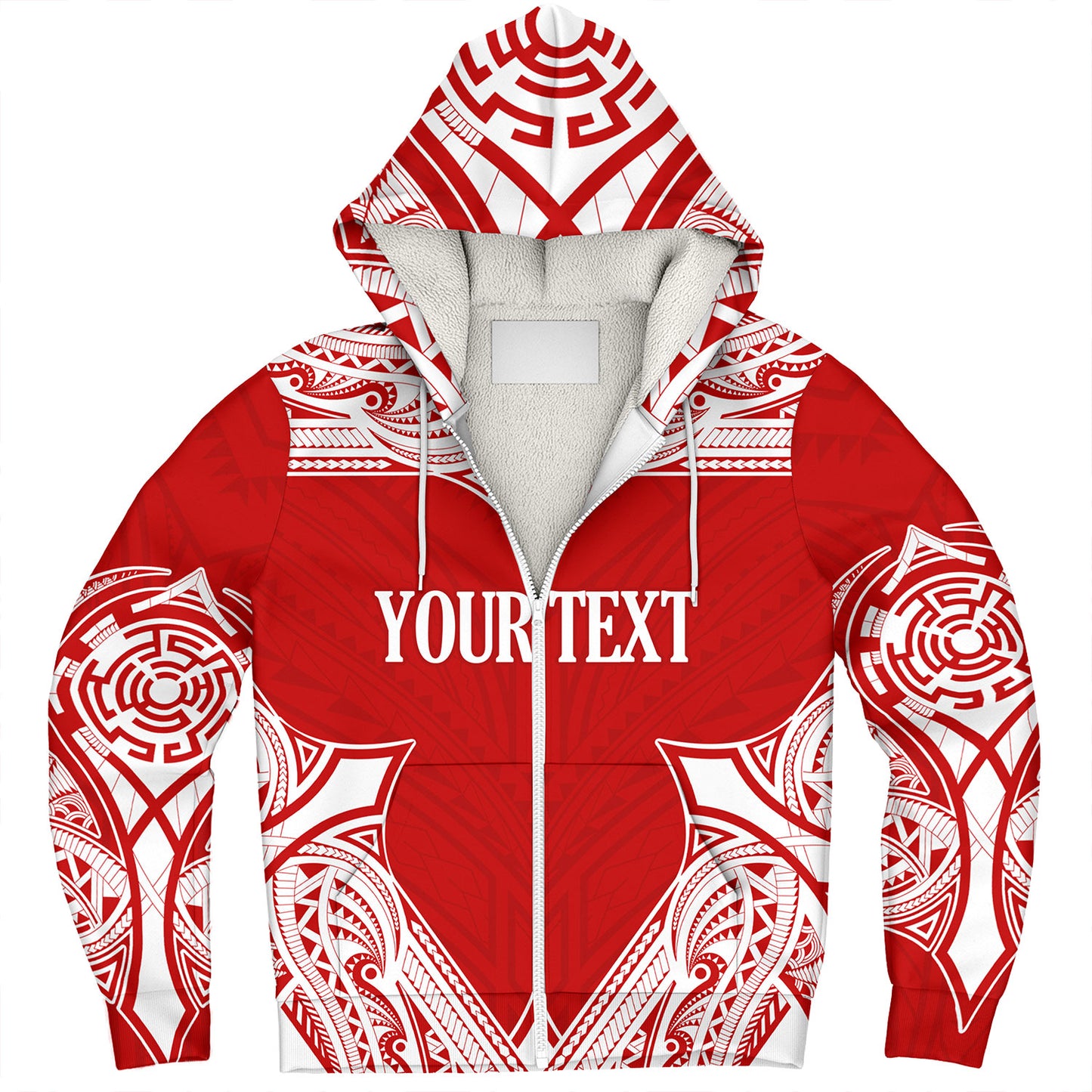 Tonga Sherpa Hoodie - Custom Coat Of Arms With Patterns Flag Color