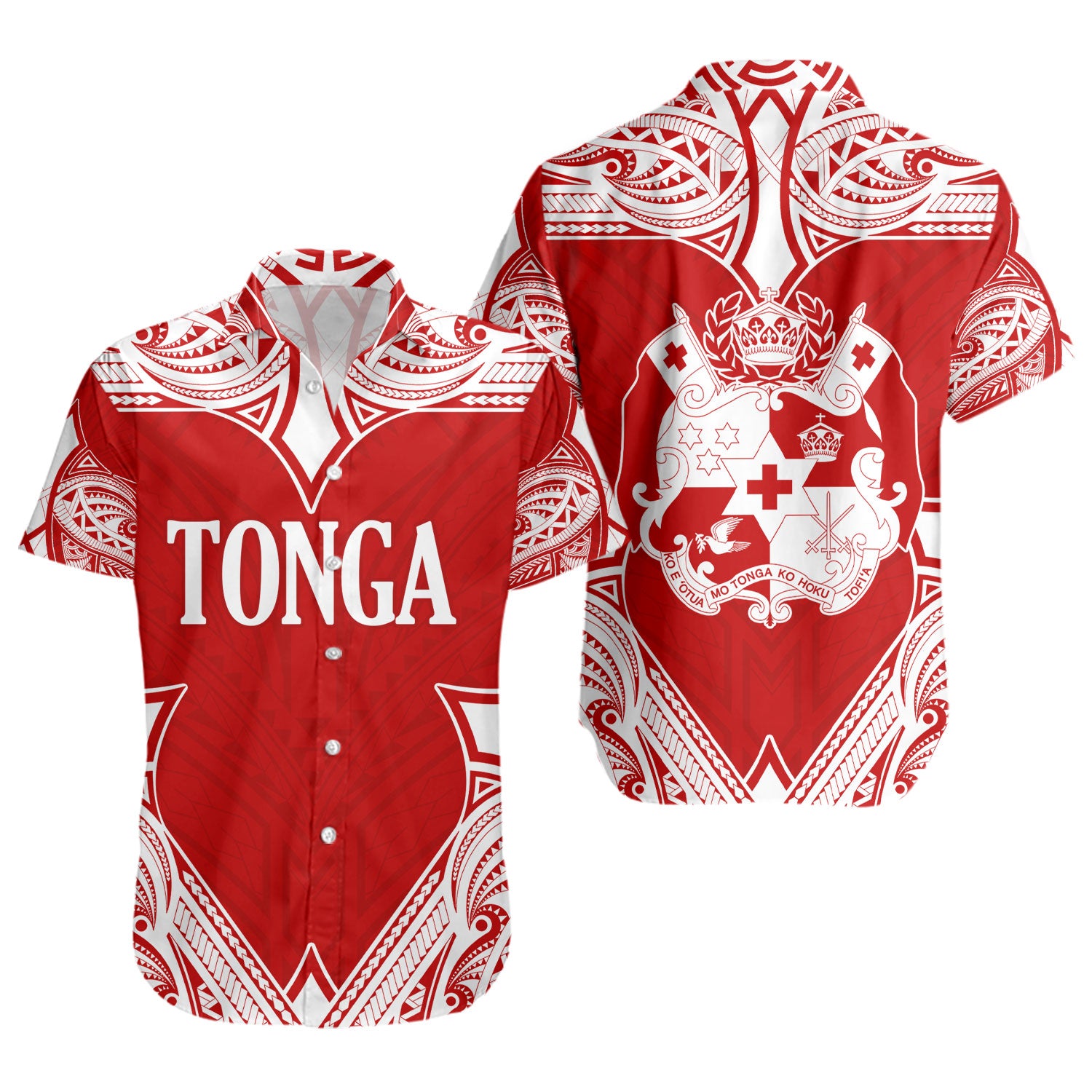 Tonga Short Sleeve Shirt - Custom Coat Of Arms With Patterns Flag Color