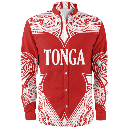 Tonga Long Sleeve Shirt - Custom Coat Of Arms With Patterns Flag Color