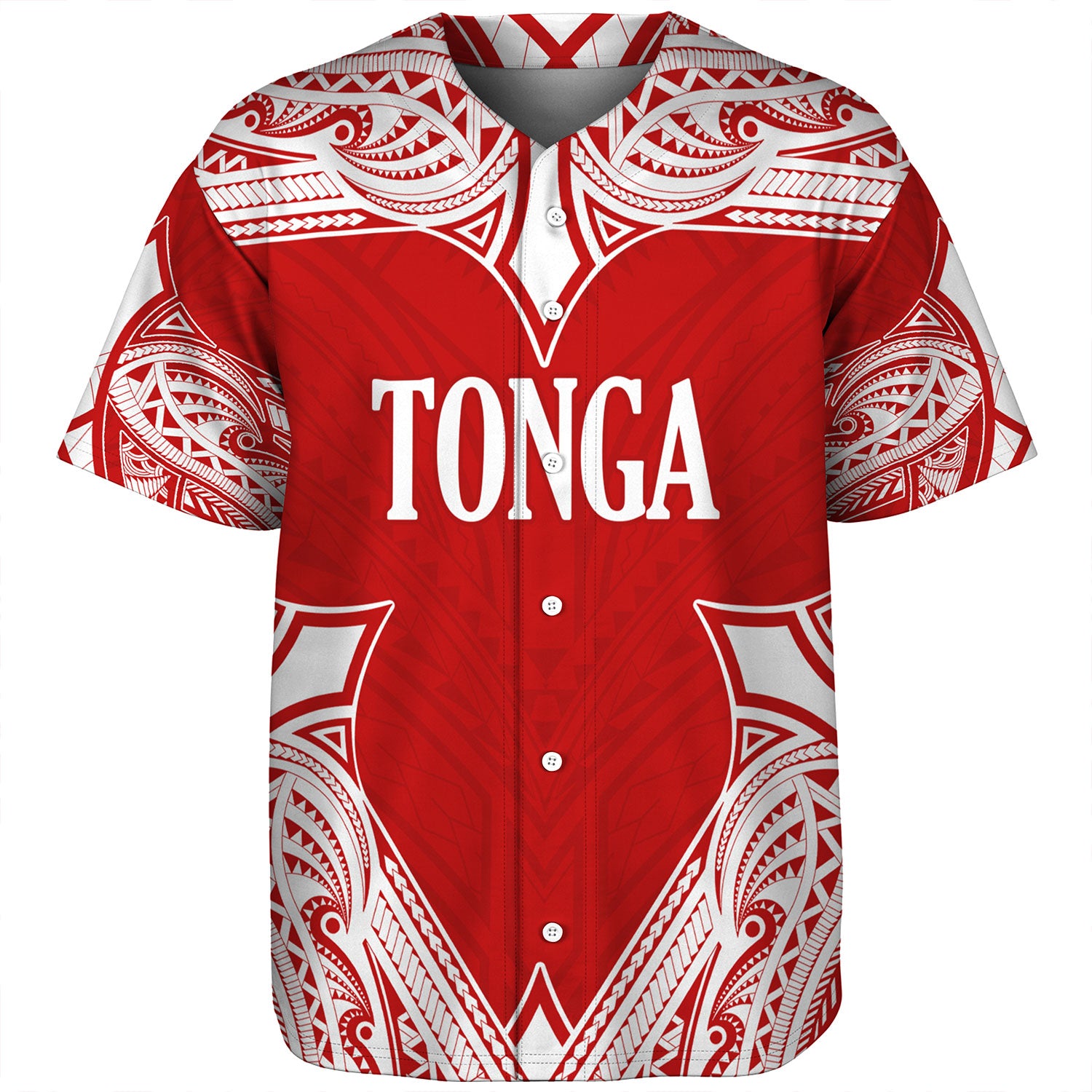 Tonga Baseball Shirt - Custom Coat Of Arms With Patterns Flag Color