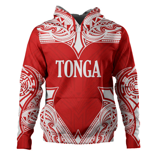 Tonga Hoodie - Custom Coat Of Arms With Patterns Flag Color