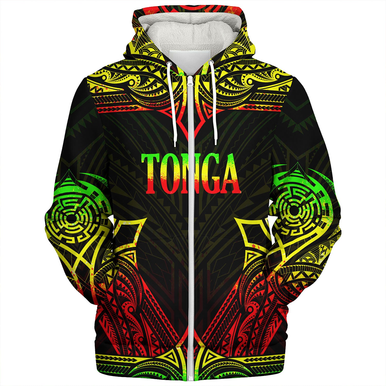 Tonga Custom Personalised Sherpa Hoodie Coat Of Arms With Patterns Reggae Color