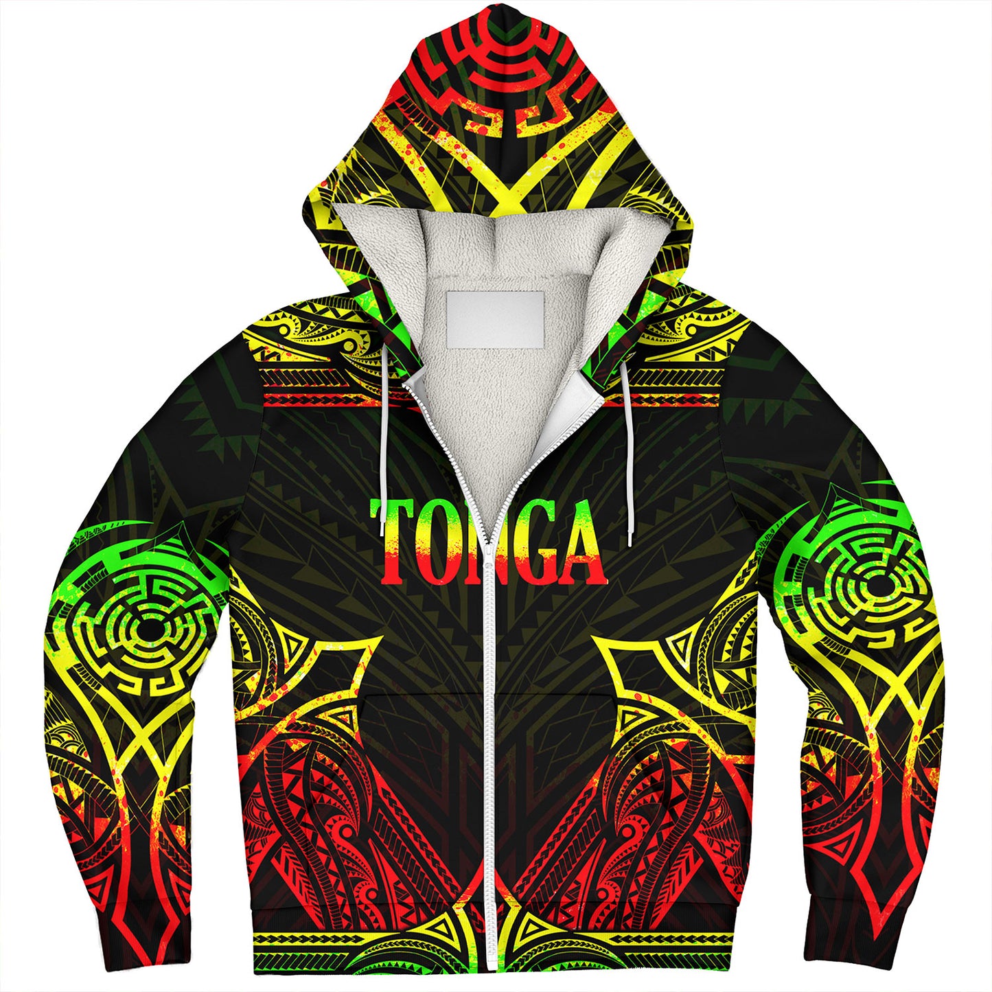 Tonga Custom Personalised Sherpa Hoodie Coat Of Arms With Patterns Reggae Color