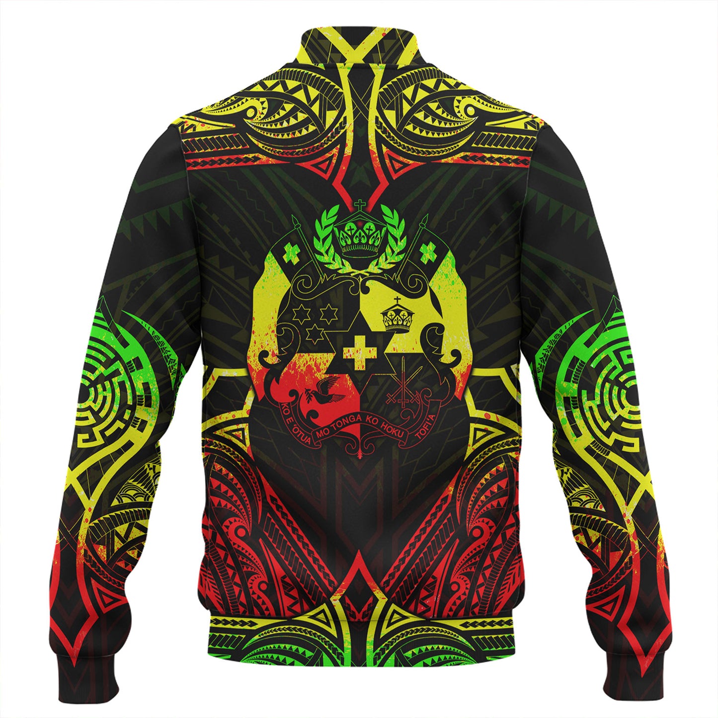 Tonga Custom Personalised Baseball Jacket Coat Of Arms With Patterns Reggae Color