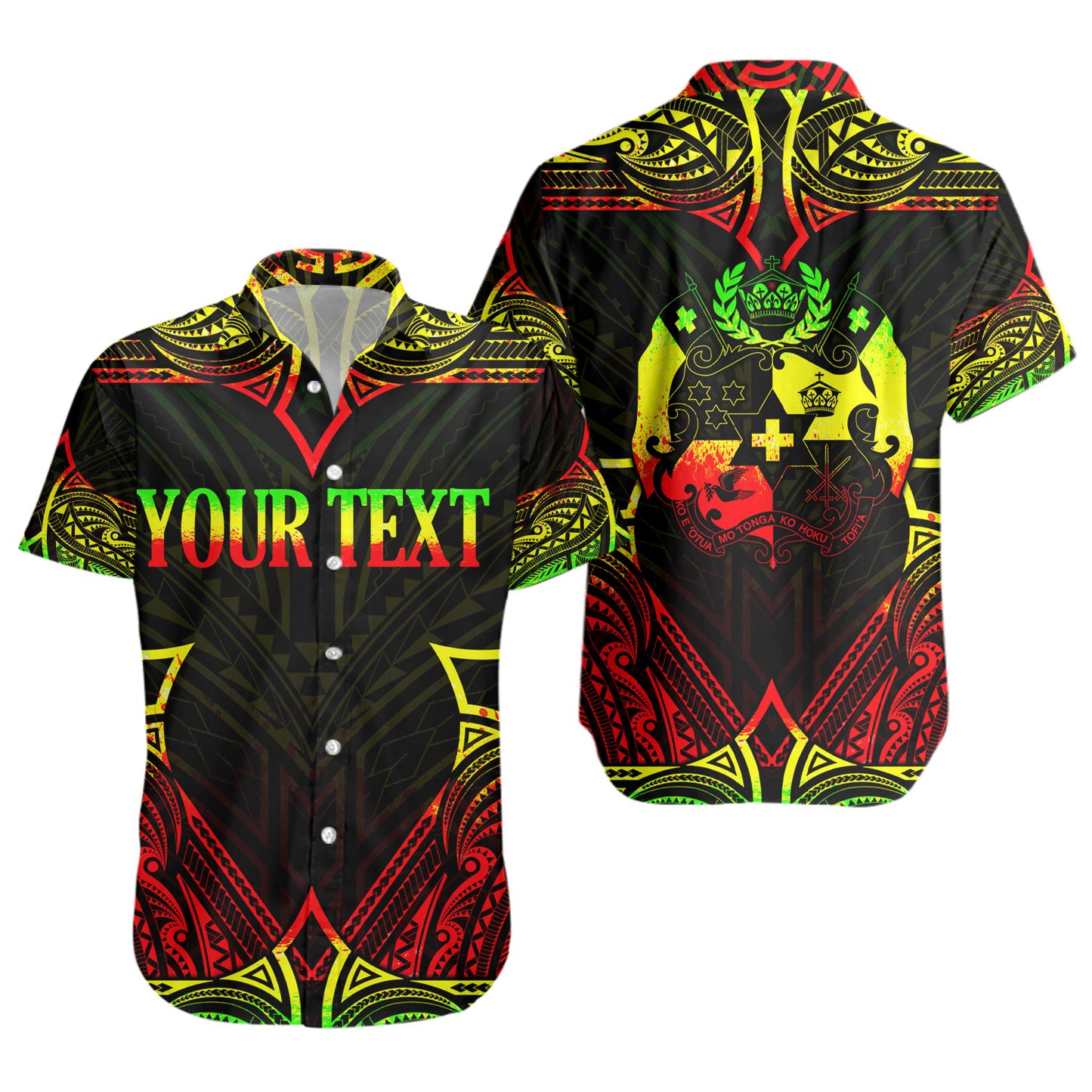 Tonga Custom Personalised Short Sleeve Shirt Coat Of Arms With Patterns Reggae Color