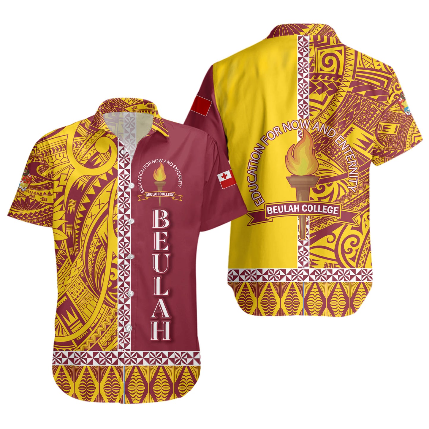 Tonga Custom Personalised Short Sleeve Shirt Beulah College Simple Ngatu Patterns