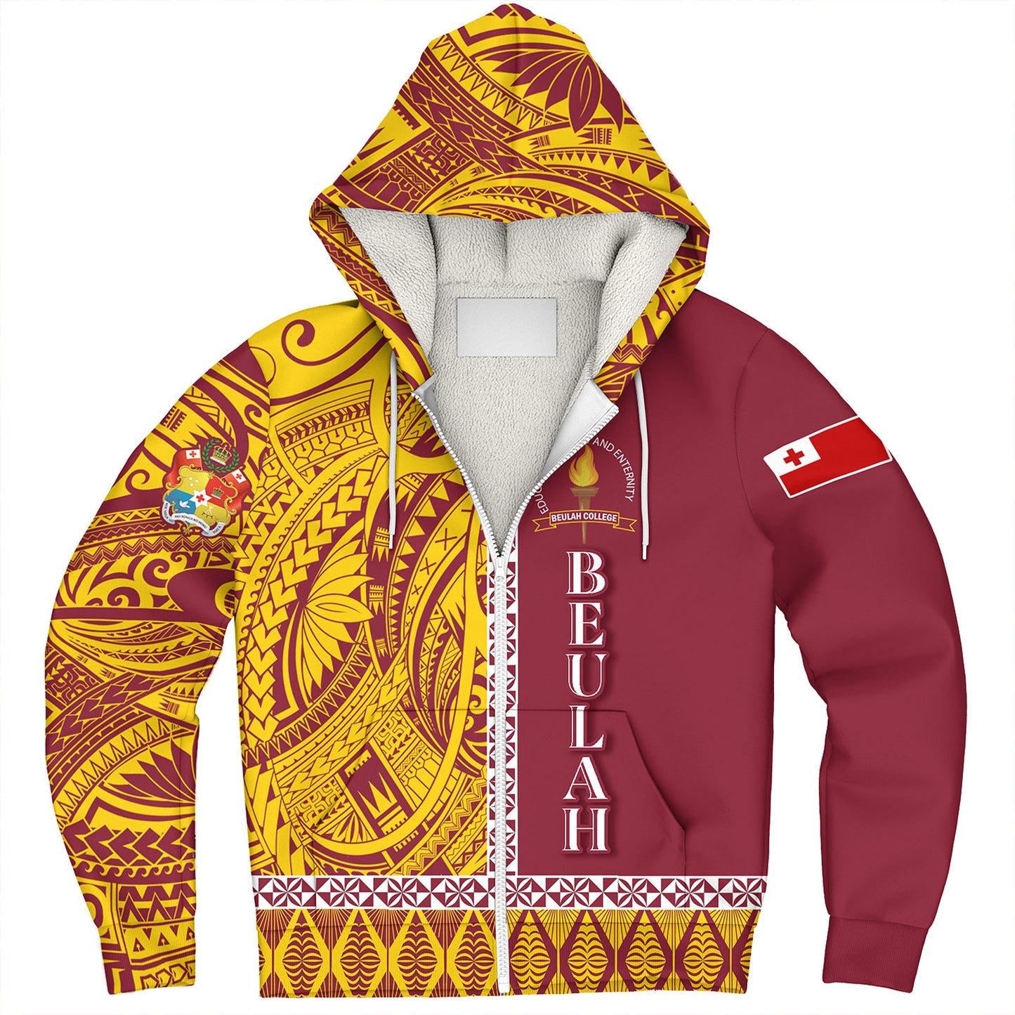 Tonga Custom Personalised Sherpa Hoodie Beulah College Simple Ngatu Patterns