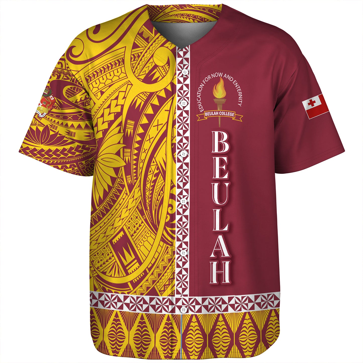 Tonga Custom Personalised Baseball Shirt Beulah College Simple Ngatu Patterns
