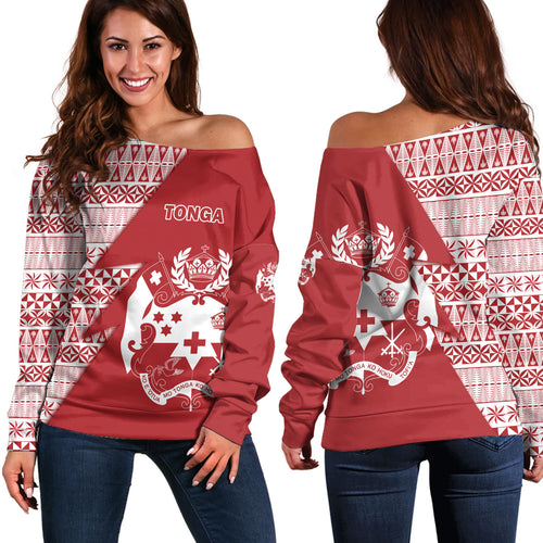 Tonga Custom Personalised Off Shoulder Sweatshirt Flash Style