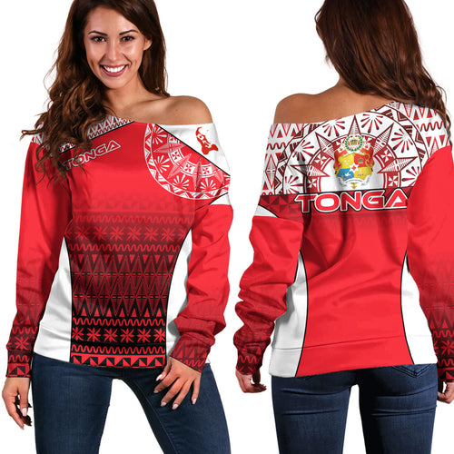 Tonga Custom Personalised Off Shoulder Sweatshirt Map Tongan Ngatu Gradient Style