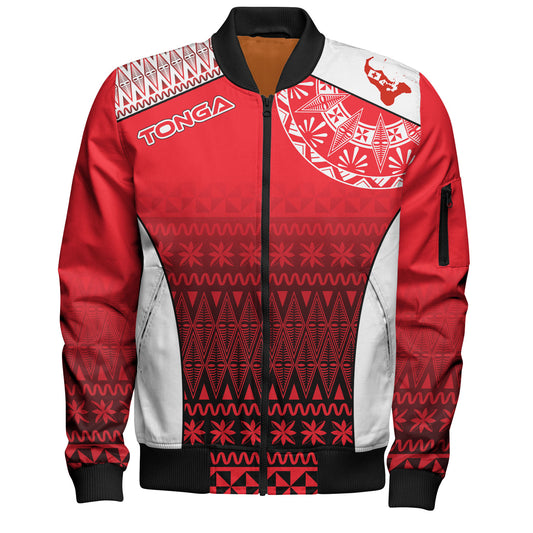 Tonga Custom Personalised Bomber Jacket Map Tongan Ngatu Gradient Style