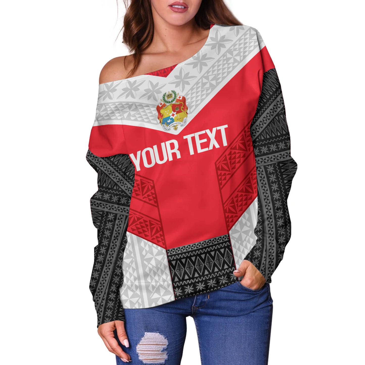 Tonga Custom Personalised Off Shoulder Sweatshirt Mate Ma'a Tonga Ngatu Patterns