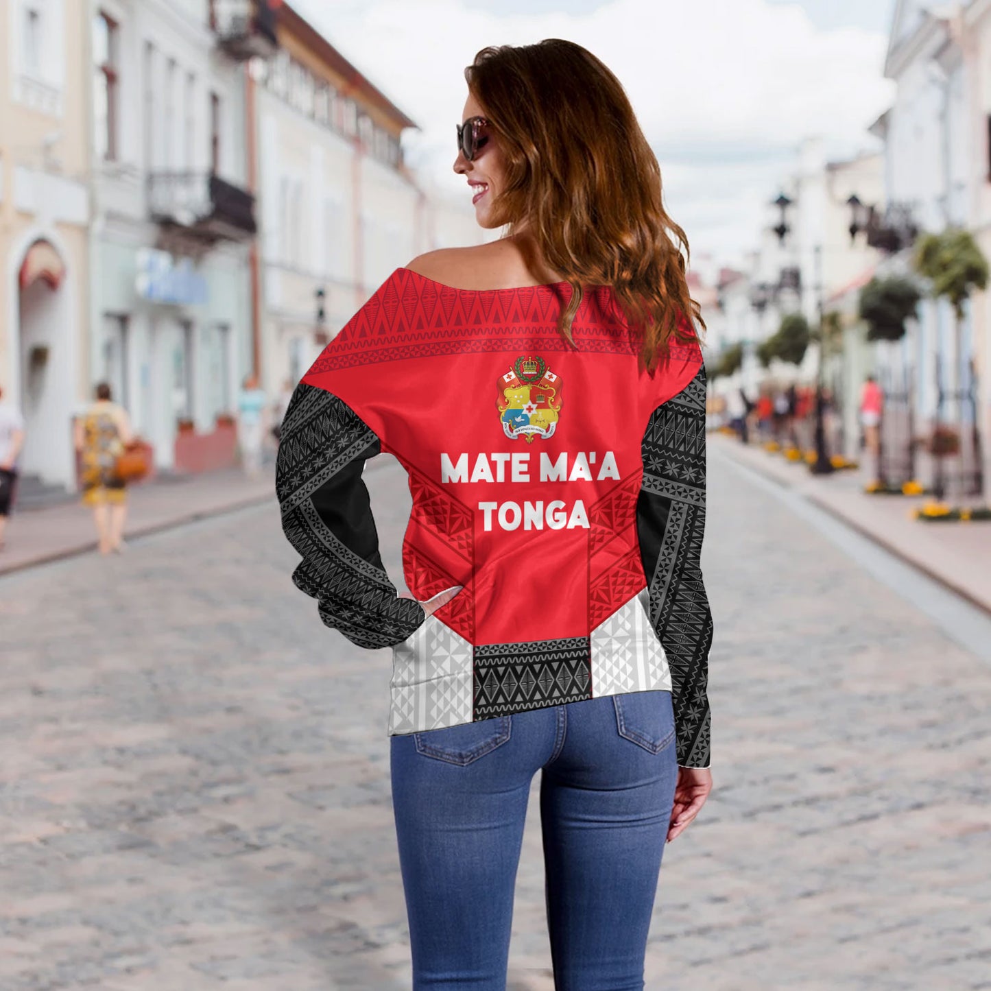 Tonga Custom Personalised Off Shoulder Sweatshirt Mate Ma'a Tonga Ngatu Patterns