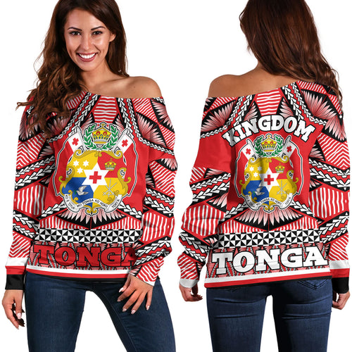 Tonga Off Shoulder Sweatshirt Tonga Kingdom Tongan Ngatu Style