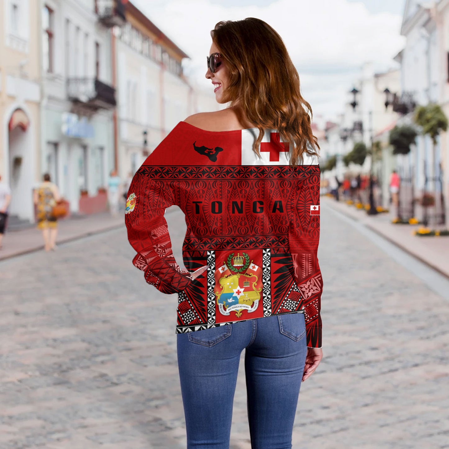 Tonga Custom Personalised Off Shoulder Sweatshirt Tonga Ngatu Special Design