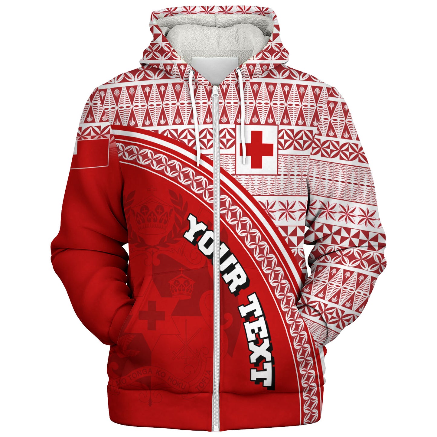Tonga Custom Personalised Sherpa Hoodie Tongan Ngatu Pattern Curve Style