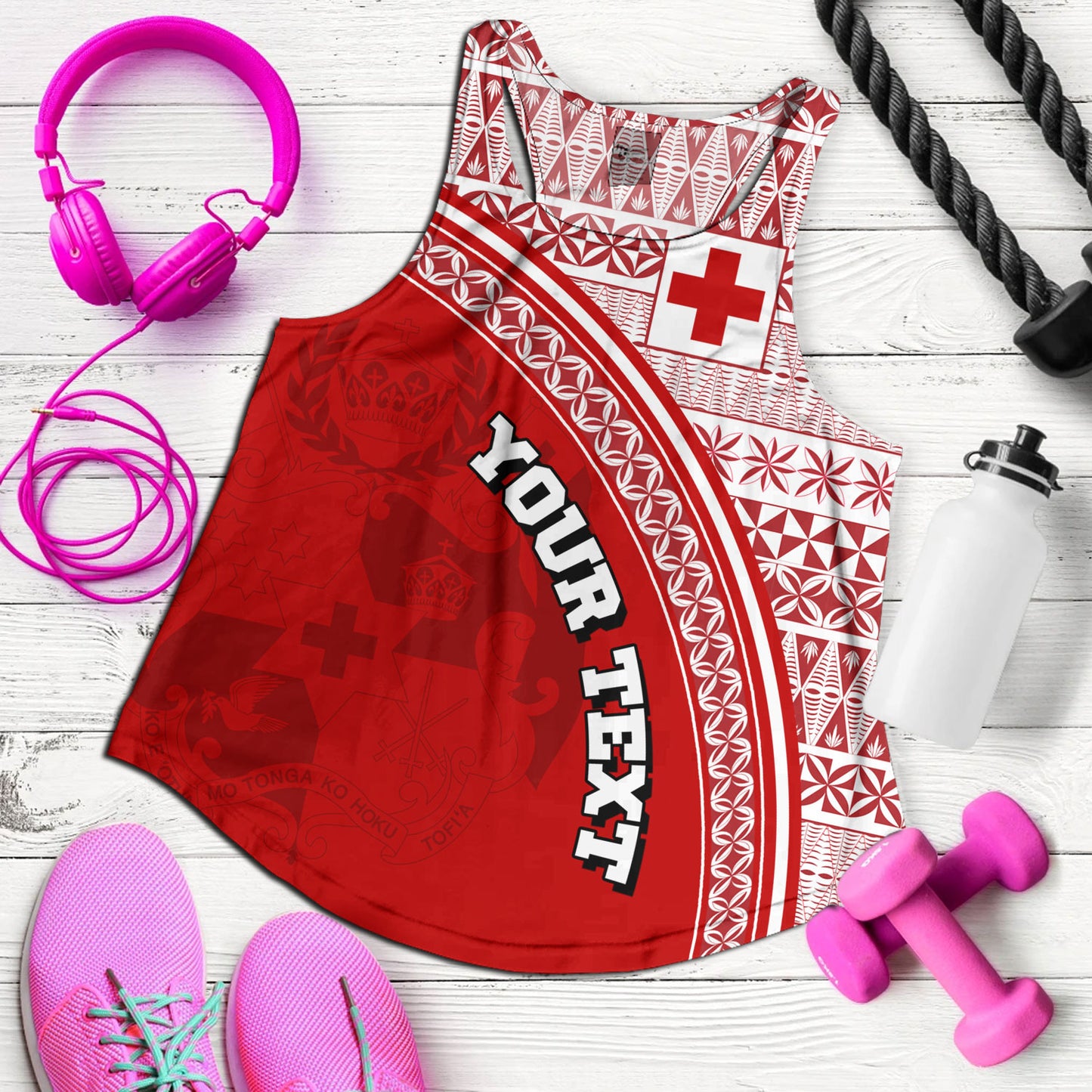 Tonga Custom Personalised Women Tank Tongan Ngatu Pattern Curve Style