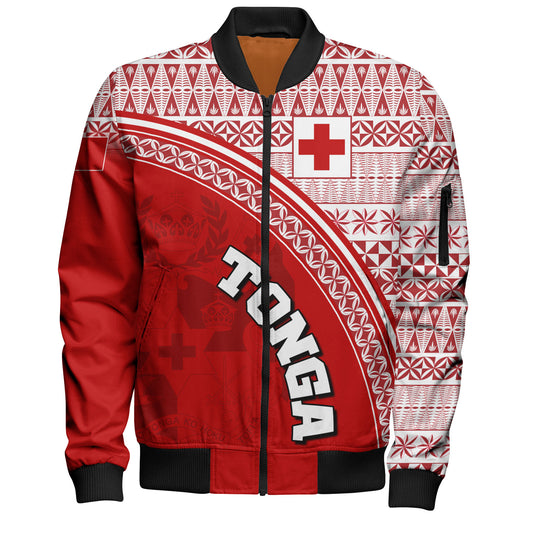 Tonga Custom Personalised Bomber Jacket Tongan Ngatu Pattern Curve Style