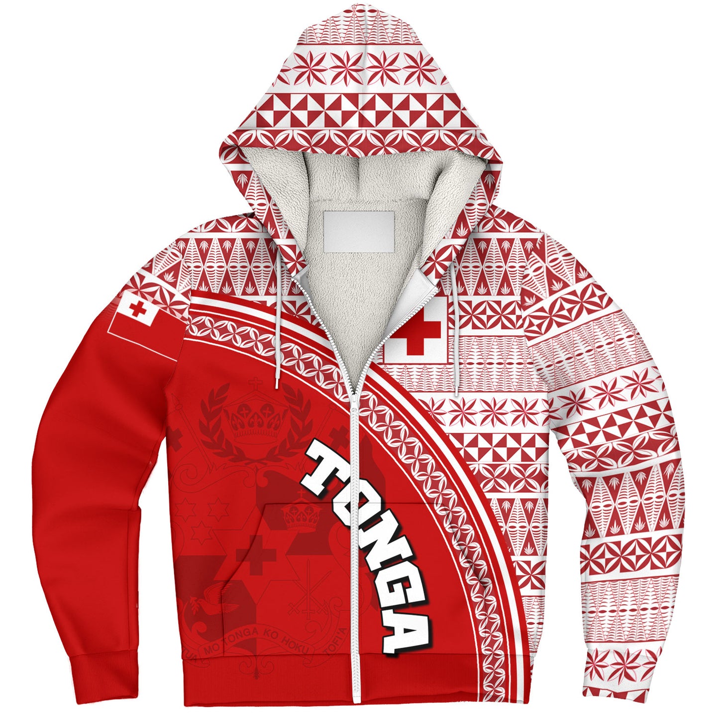 Tonga Custom Personalised Sherpa Hoodie Tongan Ngatu Pattern Curve Style