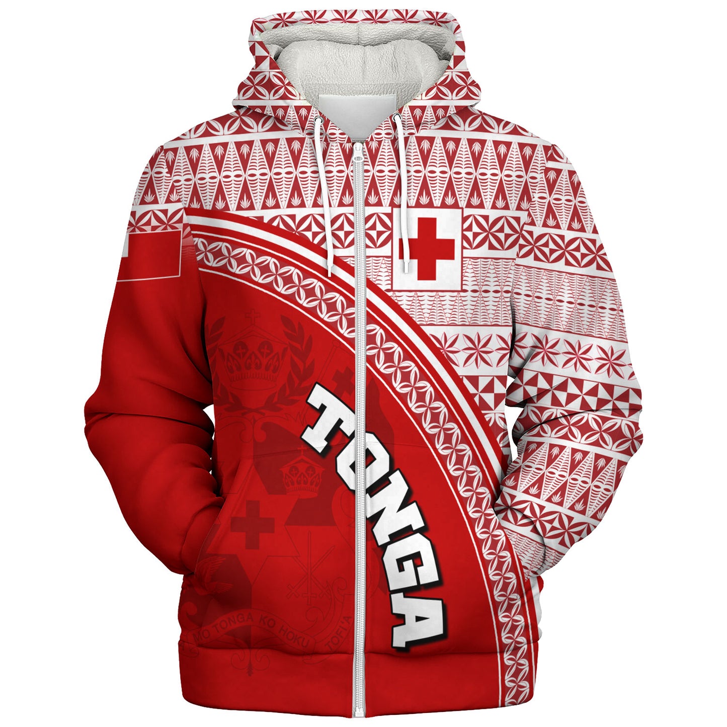 Tonga Custom Personalised Sherpa Hoodie Tongan Ngatu Pattern Curve Style