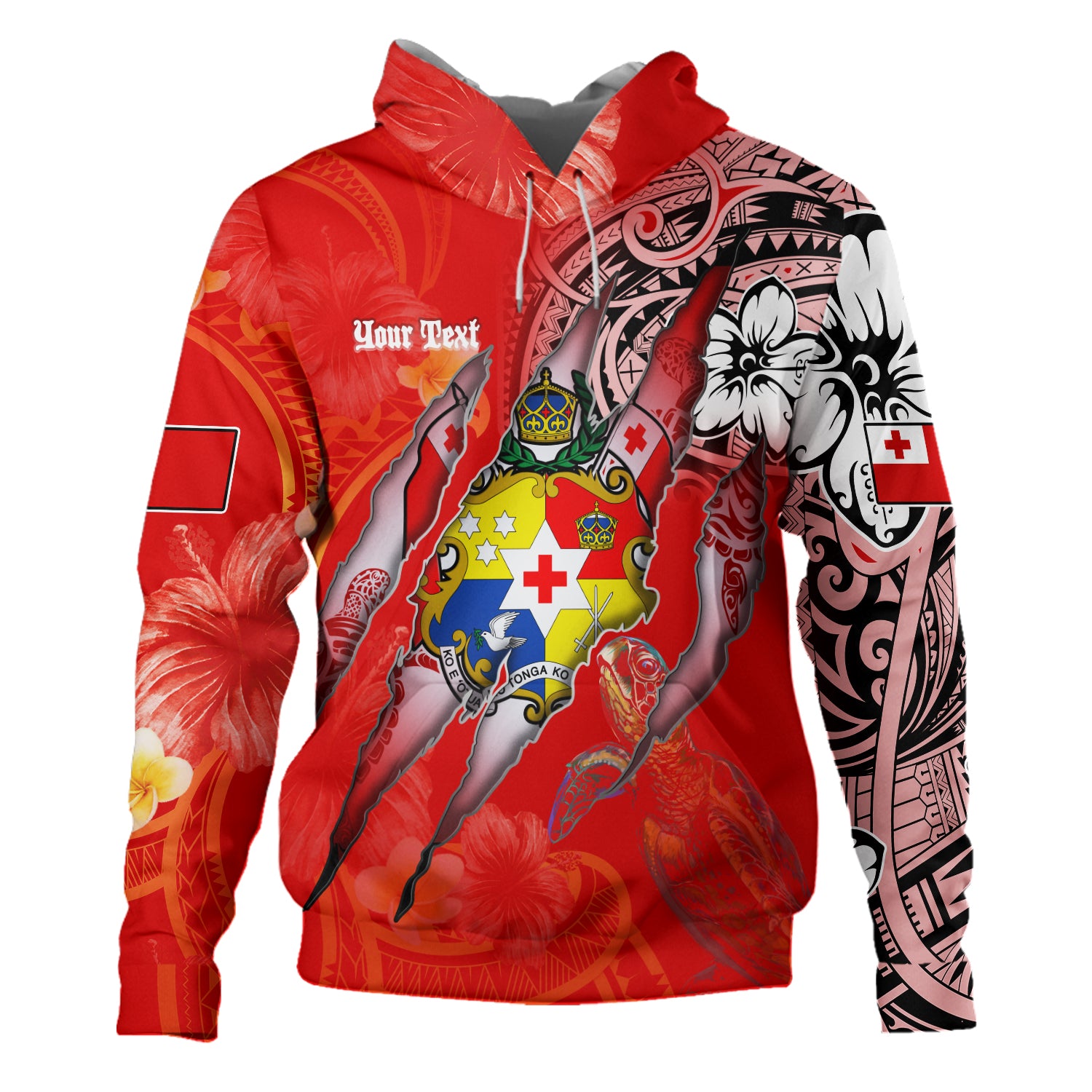 Tonga Hoodie Custom Tongan Blood Inside Me Polynesian Sleeve Tattoo Tropical Red