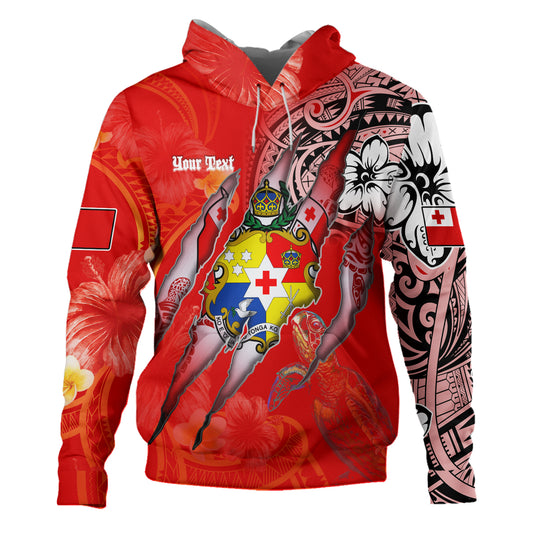 Tonga Hoodie Custom Tongan Blood Inside Me Polynesian Sleeve Tattoo Tropical Red