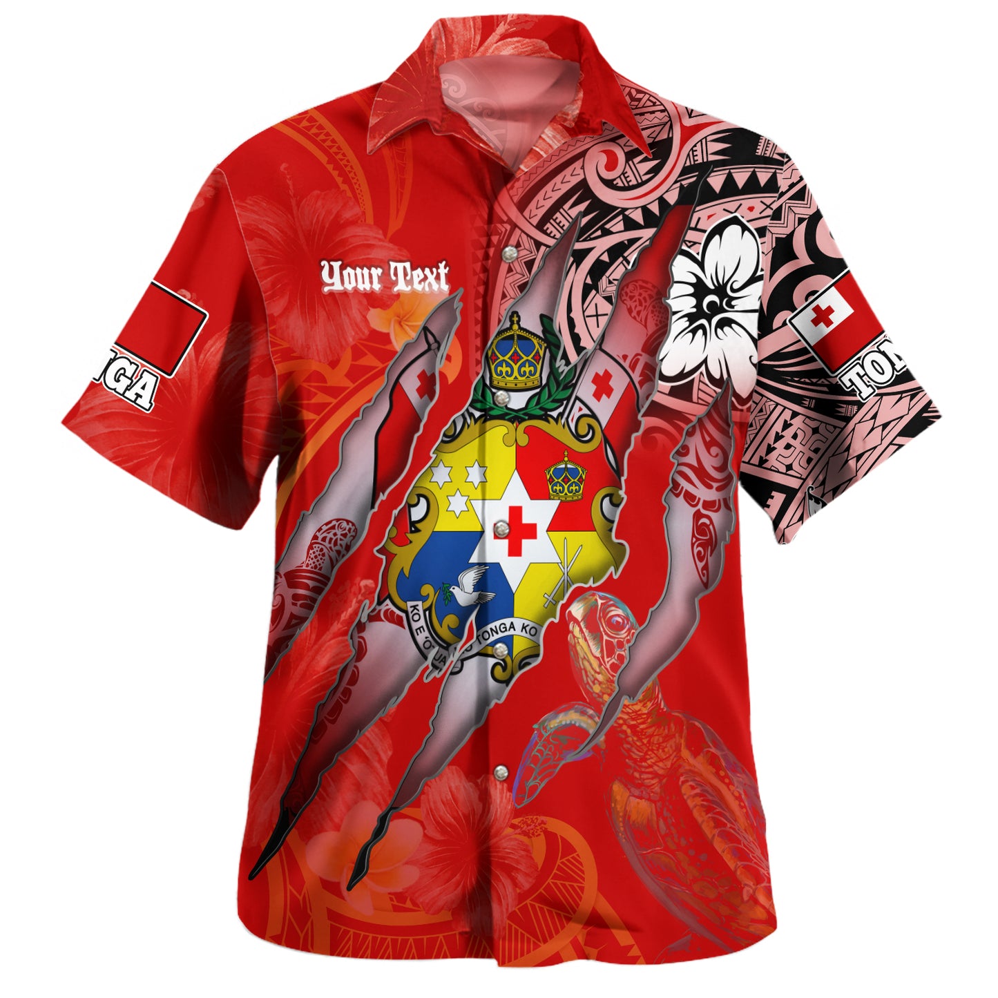 Tonga Hawaiian Shirt Custom Tongan Blood Inside Me Polynesian Sleeve Tattoo Tropical Red