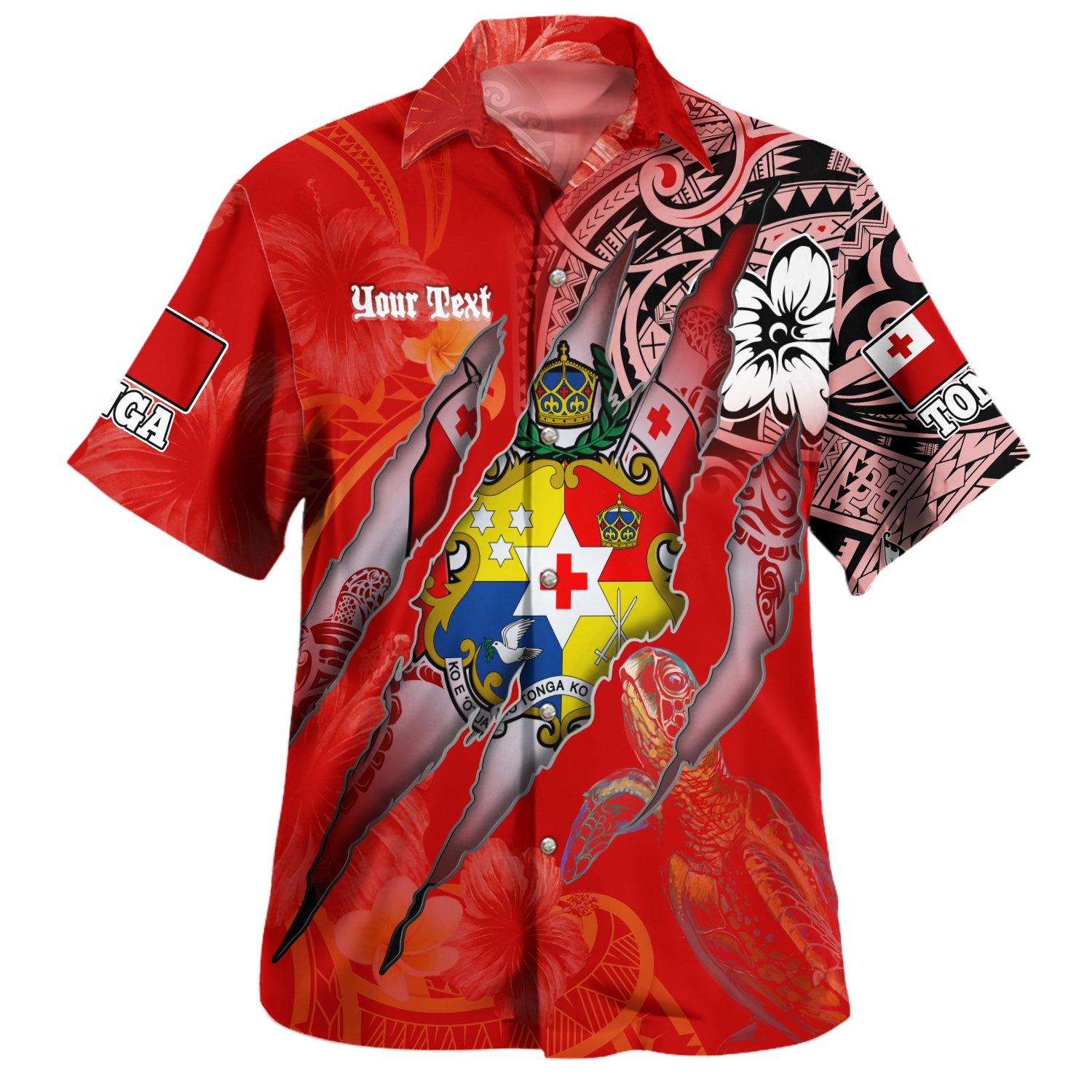 Tonga Hawaiian Shirt Custom Tongan Blood Inside Me Polynesian Sleeve Tattoo Tropical Red