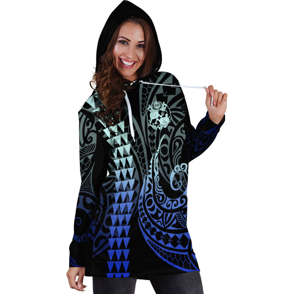 Tonga Hoodie Dress Kakau Style Gradient Blue