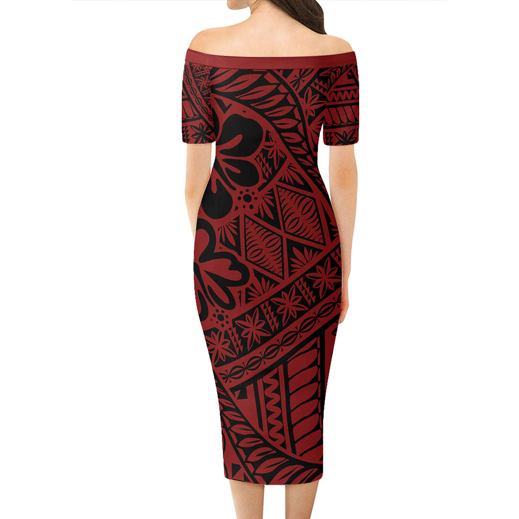 Tonga Short Sleeve Off The Shoulder Lady Dress Kupesi Ngatu